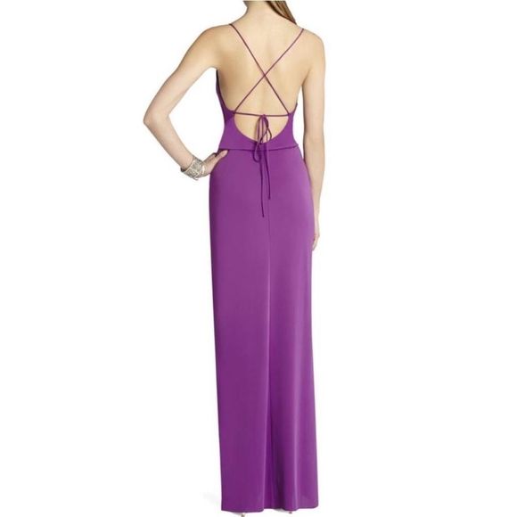 Bcbgmaxazria hedi dark orchid front slit gown size small - Picture 2 of 14